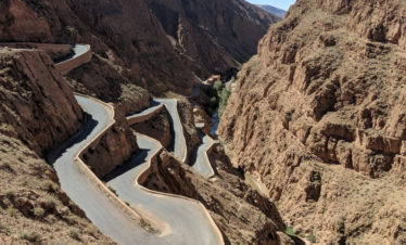 overlooking Dades Valley with sharp hairpin turns in road