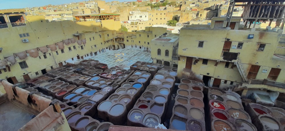 Fes-overlooking dye-pits of famous tanneries