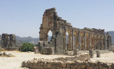 ruins at Volubilis against blue sky