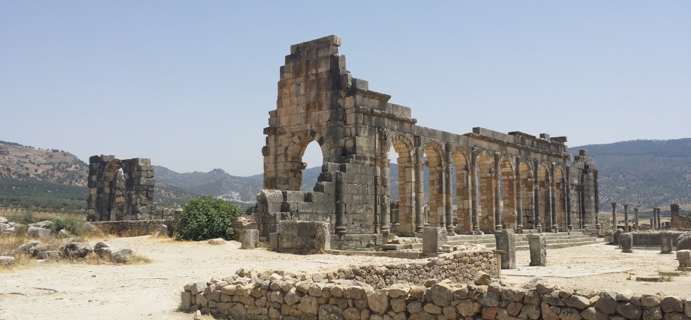 ruins at Volubilis against blue sky