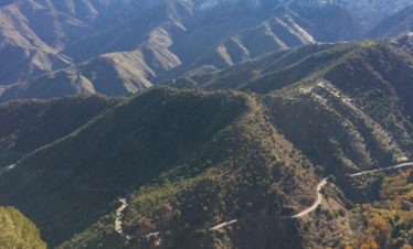 View of winding road through Atlas Mountains