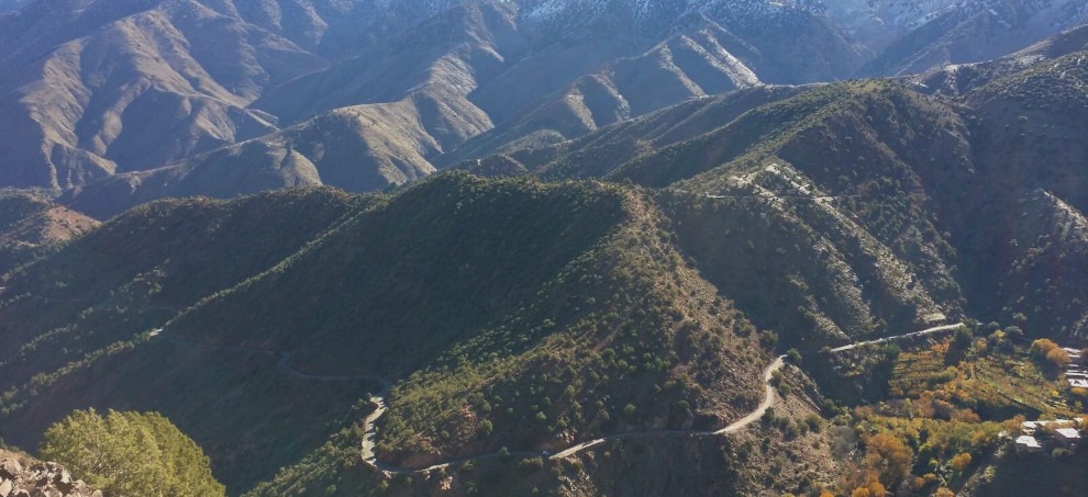 View of winding road through Atlas Mountains