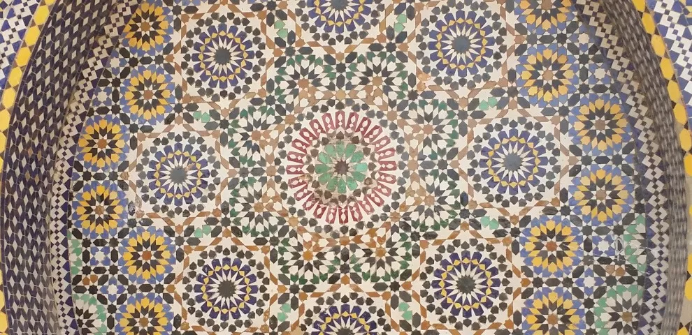 Central medallion of ornate zelig tile fountain - Meknes