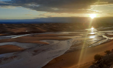 dunes after the rain in the sand river near Erg Chebbi