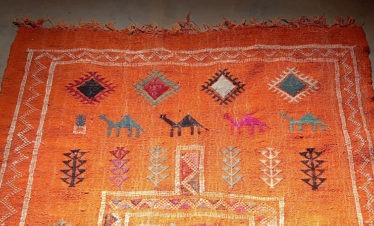 orange carpet with Berber designs - detail