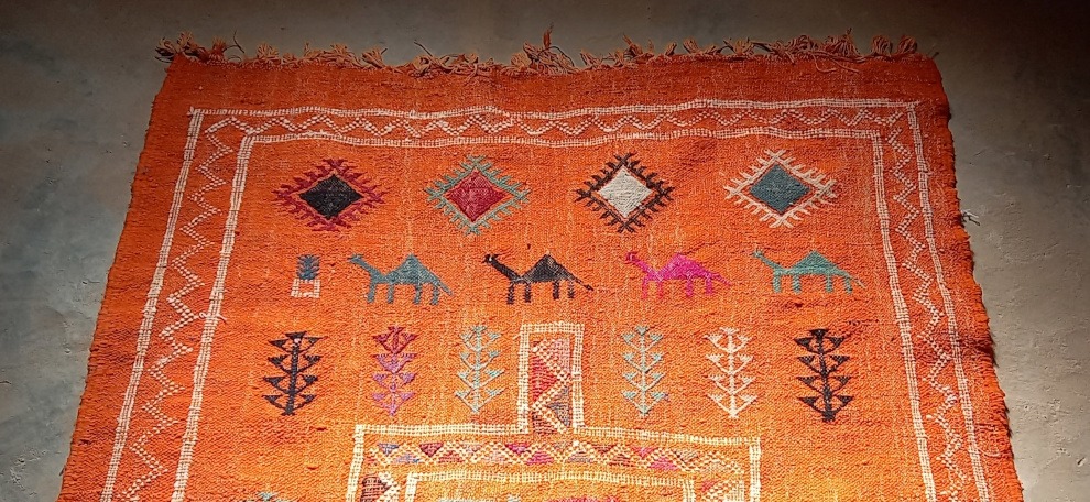 orange carpet with Berber designs - detail