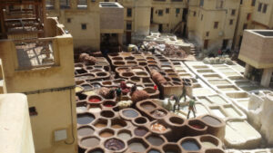 Fes tanneries - feature image for media & text blurb for 7 day Morocco itinerary from Fes - Walled Cities & Wide-Open Spaces - 1 week Morocco tour